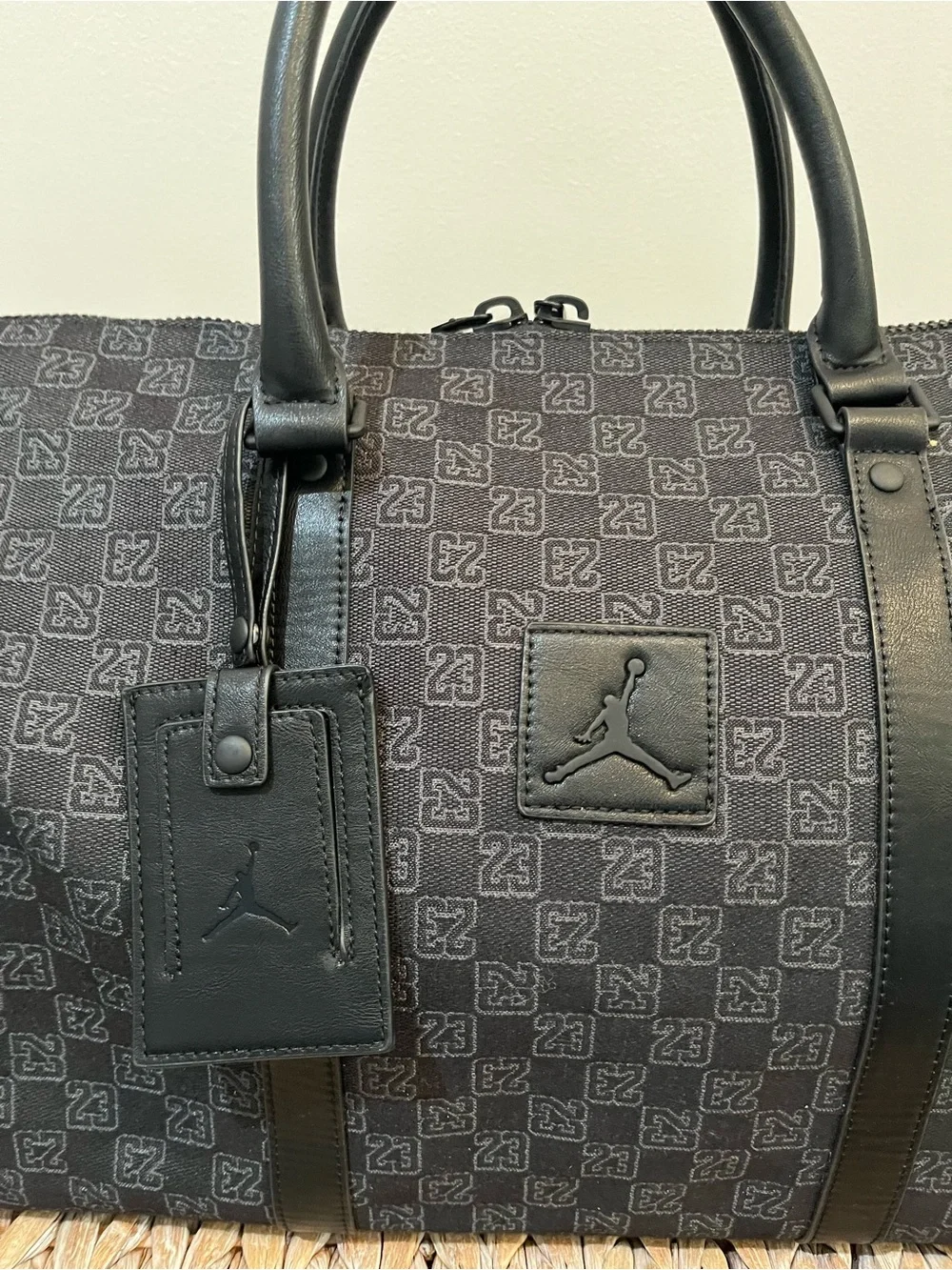 Nike Air Jordan Monogram Duffle Bag 25L Black Jacquard Travel Weekender Gym